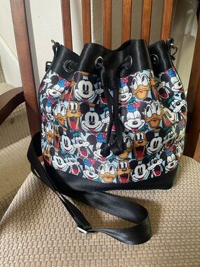 Harveys Disney Mickey BFF  Print Black Drawstring Park Hopper Bucket Bag